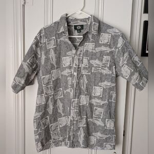 Fish Nautical Postage Stamp Button Up